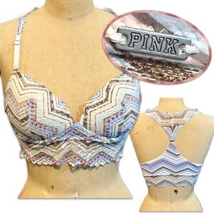 PINK Victoria’s Secret push up bra bralette tank top racer back lace chevron y2k